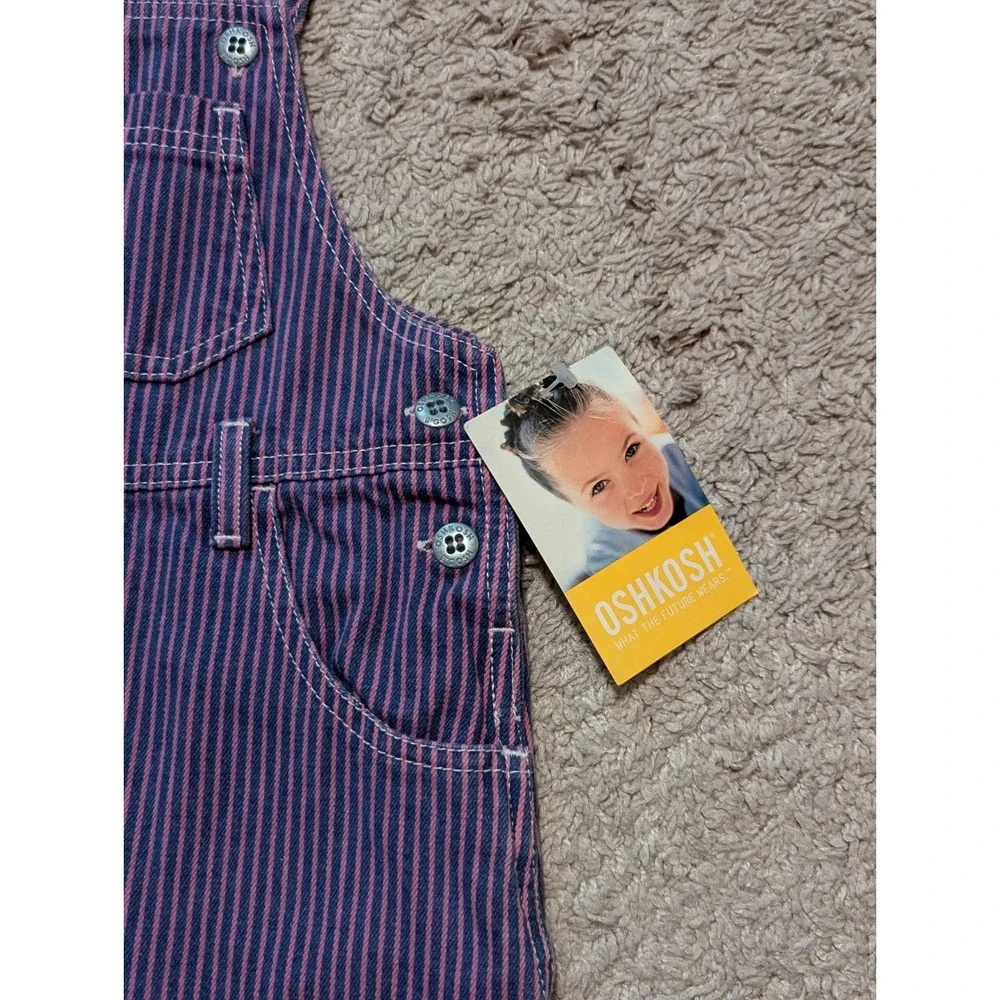 Vtg‎ OshKosh Bgosh Vestbak Overall Dress Girls Sz 5 Purple Blue Striped Cotton
